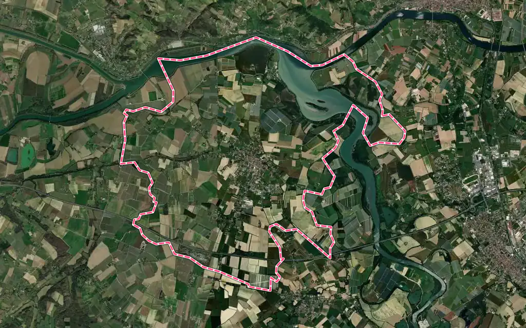 Vue satellite de Saint-Nicolas-de-la-Grave avec ses contours administratifs