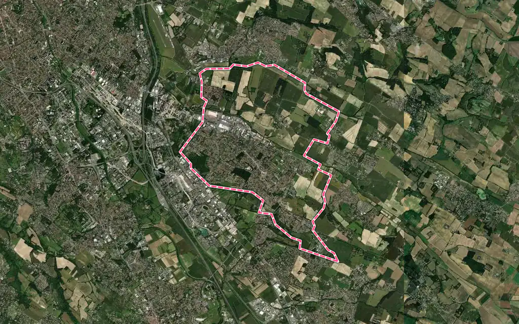 Vue satellite de Saint-Orens-de-Gameville avec ses contours administratifs