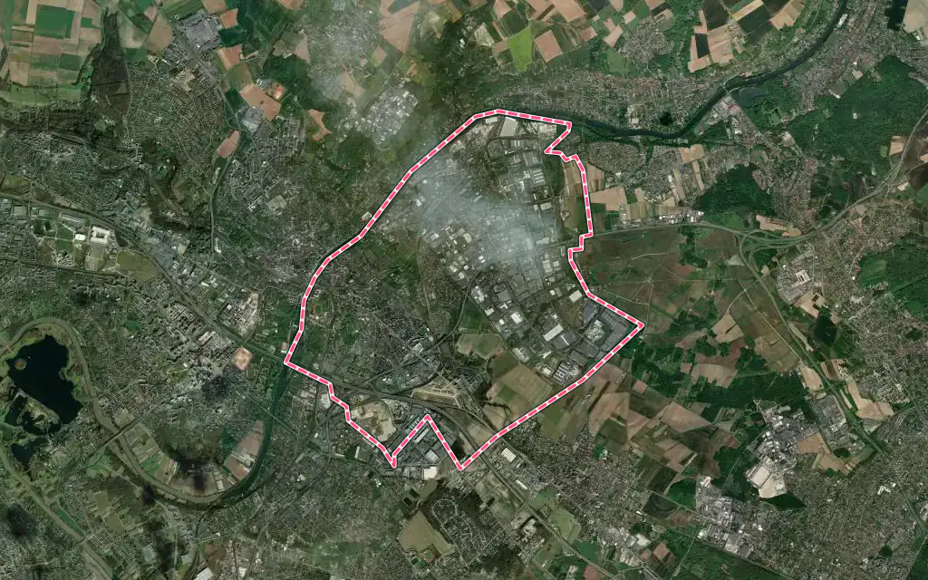 Vue satellite de Saint-Ouen-l'Aumône avec ses contours administratifs