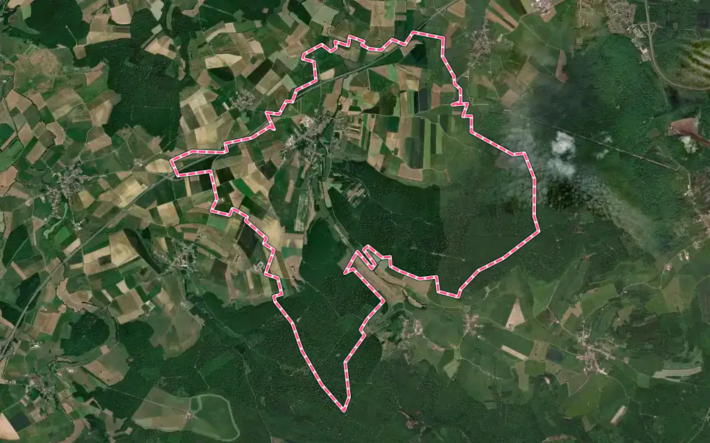 Vue satellite de Saint-Ouen-lès-Parey avec ses contours administratifs