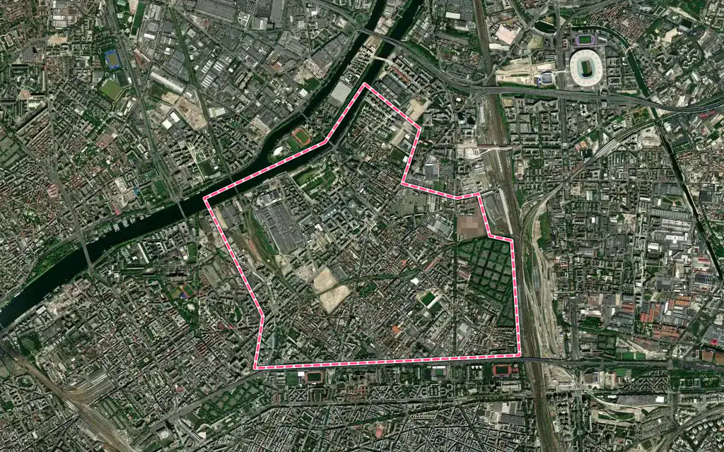 Vue satellite de Saint-Ouen-sur-Seine avec ses contours administratifs