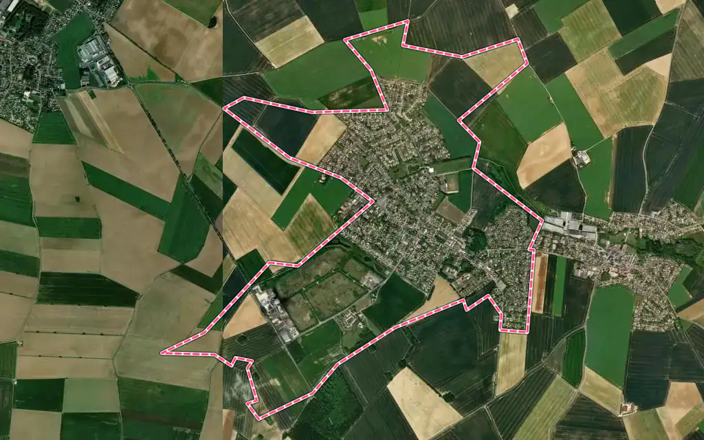 Vue satellite de Saint-Pathus avec ses contours administratifs