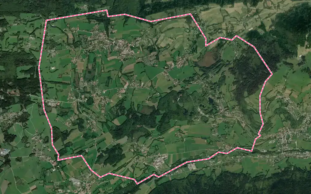 Vue satellite de Saint-Paul-en-Chablais avec ses contours administratifs