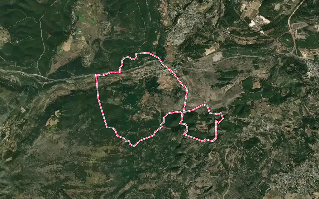 Vue satellite de Saint-Paul-et-Valmalle avec ses contours administratifs