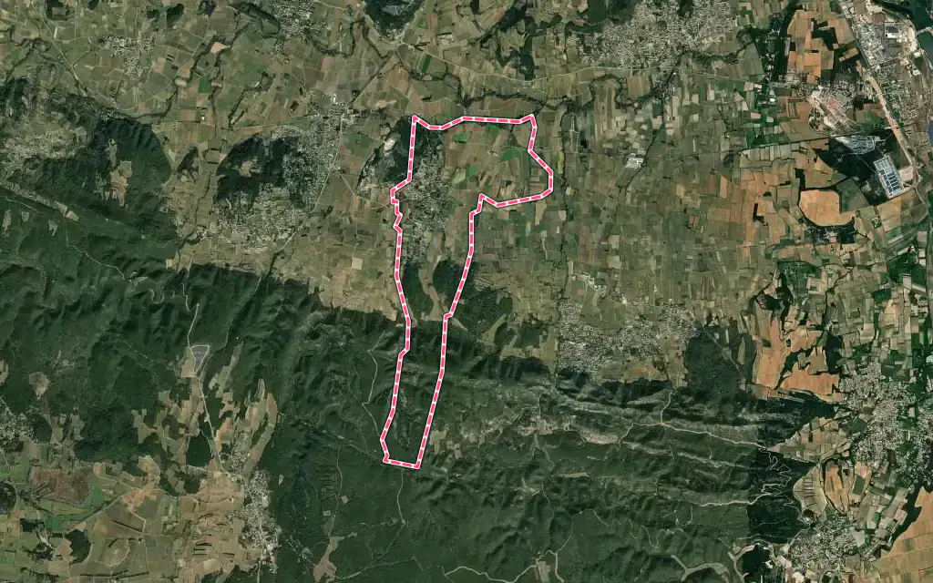 Vue satellite de Saint-Paul-les-Fonts avec ses contours administratifs
