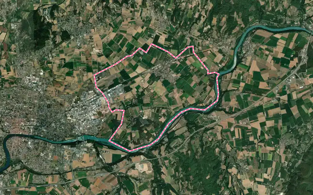 Vue satellite de Saint-Paul-lès-Romans avec ses contours administratifs