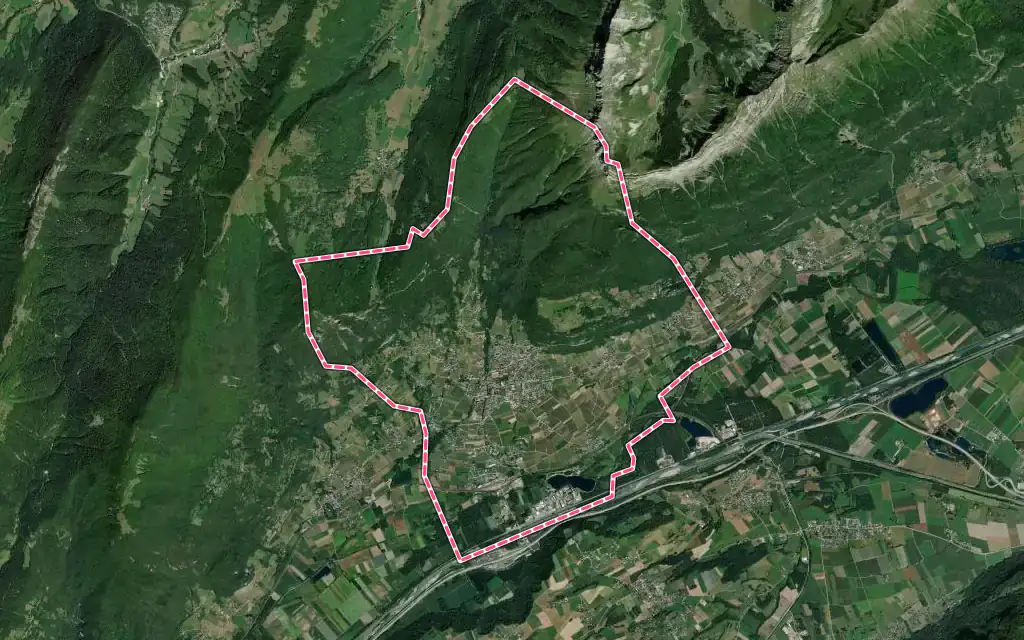 Vue satellite de Saint-Pierre-d'Albigny avec ses contours administratifs