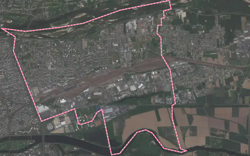 Vue satellite de Saint-Pierre-des-Corps avec ses contours administratifs