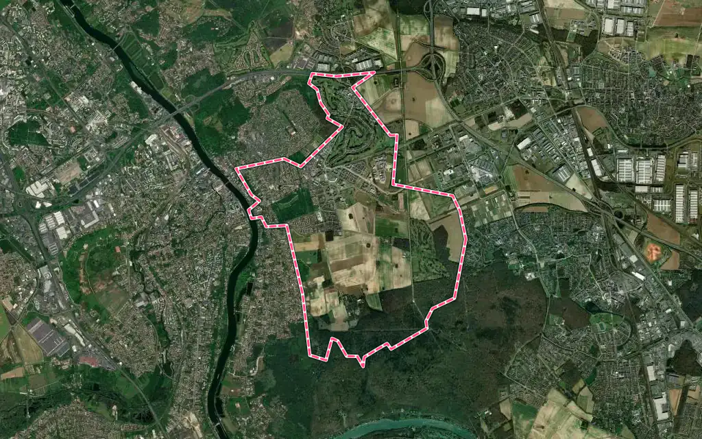 Vue satellite de Saint-Pierre-du-Perray avec ses contours administratifs