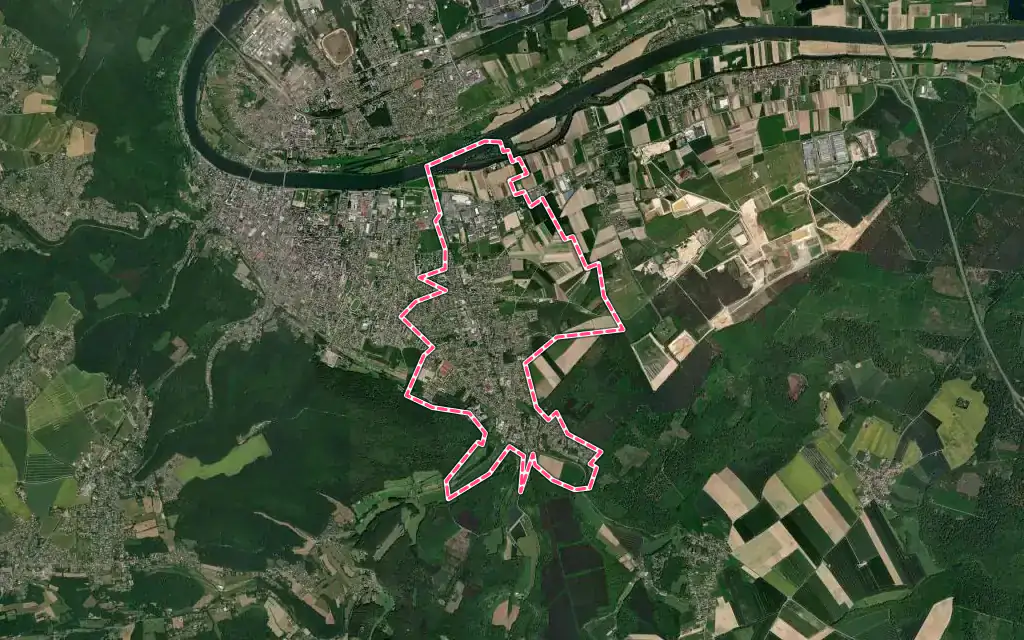 Vue satellite de Saint-Pierre-lès-Elbeuf avec ses contours administratifs