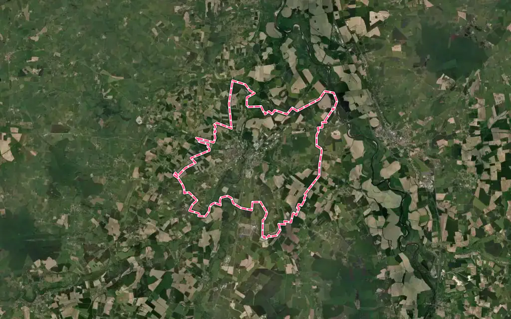 Vue satellite de Saint-Pourçain-sur-Sioule avec ses contours administratifs