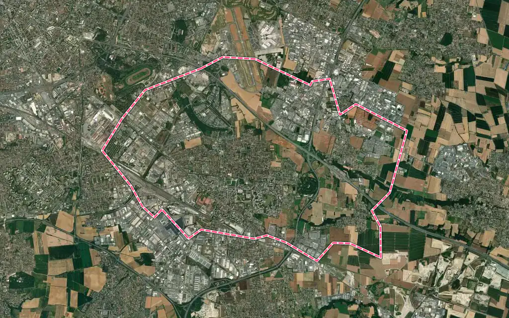 Vue satellite de Saint-Priest avec ses contours administratifs