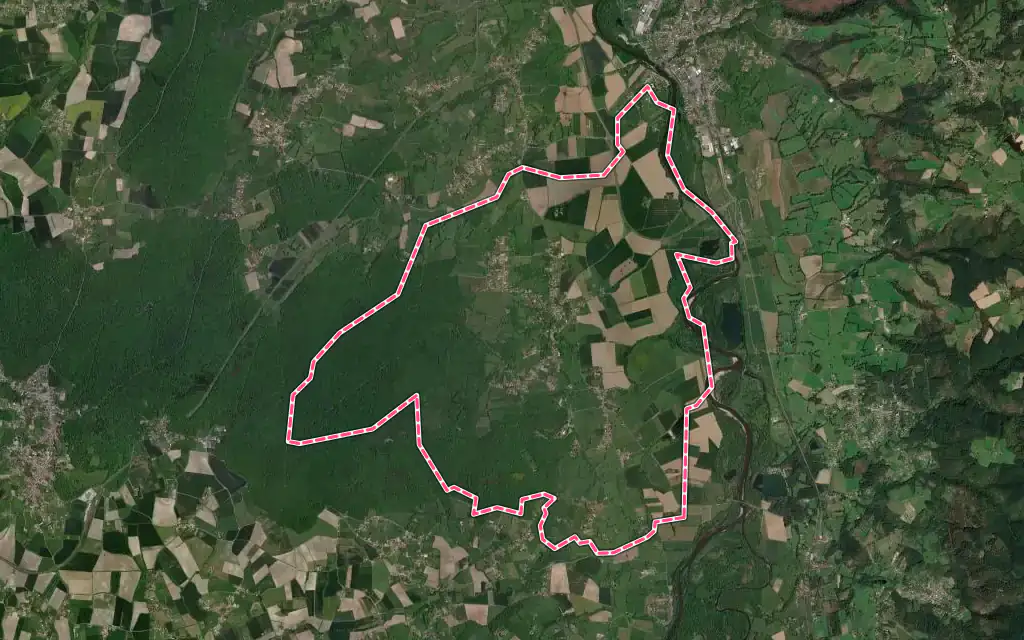Vue satellite de Saint-Priest-Bramefant avec ses contours administratifs