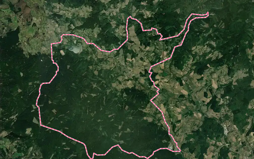 Vue satellite de Saint-Priest-la-Prugne avec ses contours administratifs