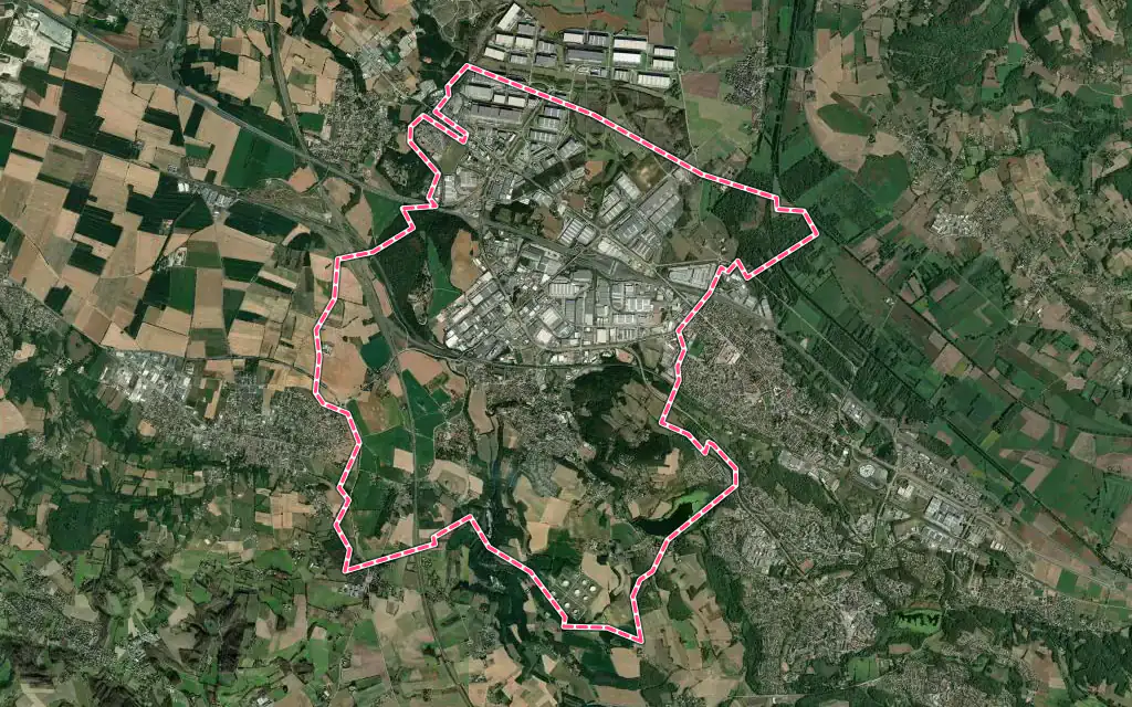 Vue satellite de Saint-Quentin-Fallavier avec ses contours administratifs