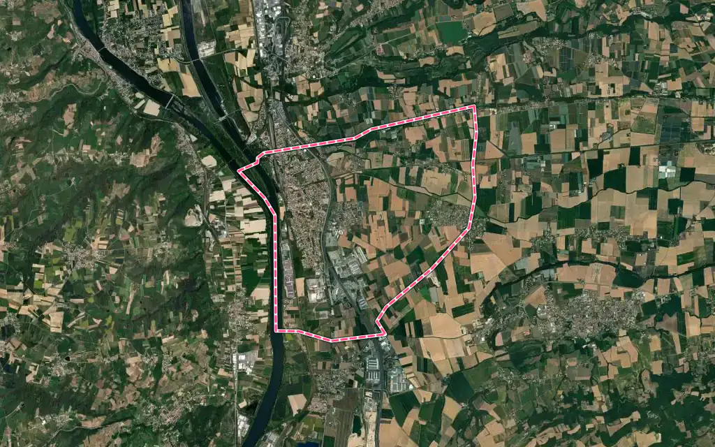 Vue satellite de Saint-Rambert-d'Albon avec ses contours administratifs