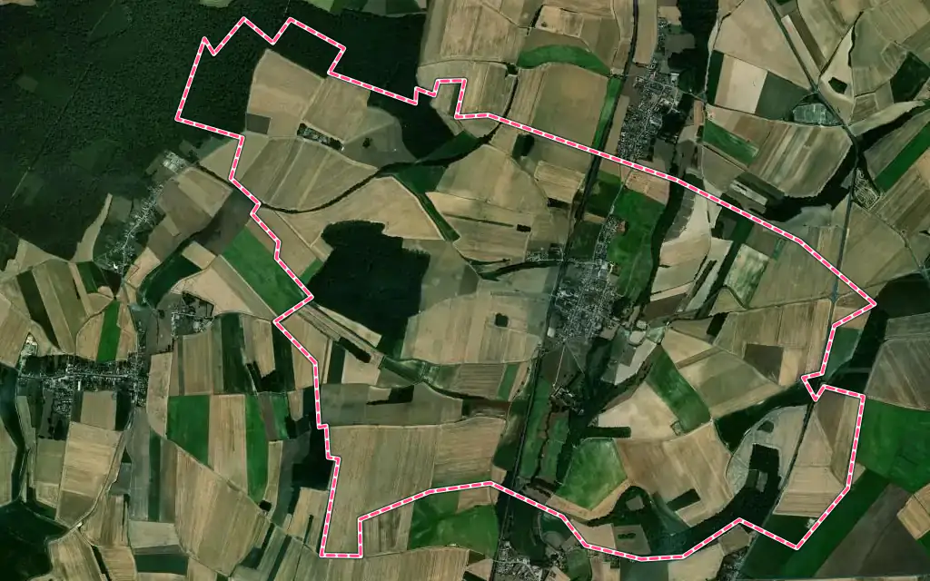Vue satellite de Saint-Remy-en-l'Eau avec ses contours administratifs