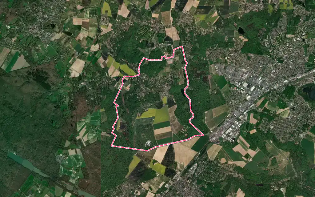 Vue satellite de Saint-Rémy-l'Honoré avec ses contours administratifs