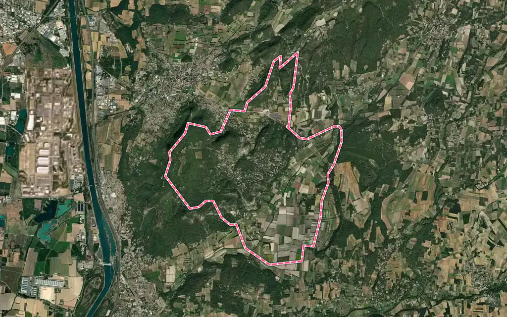 Vue satellite de Saint-Restitut avec ses contours administratifs