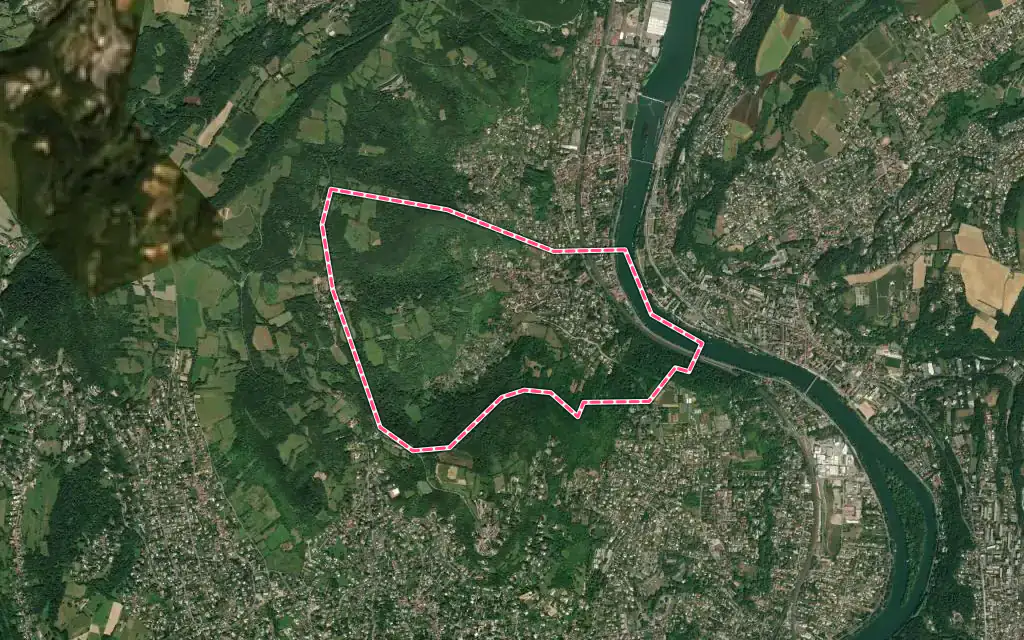 Vue satellite de Saint-Romain-au-Mont-d'Or avec ses contours administratifs