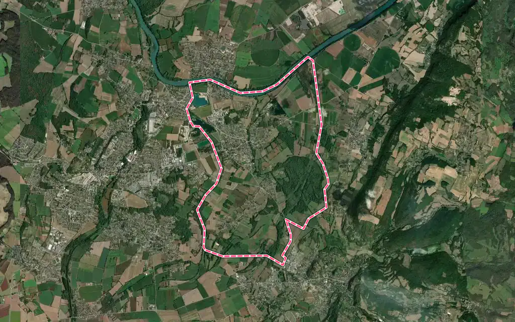 Vue satellite de Saint-Romain-de-Jalionas avec ses contours administratifs
