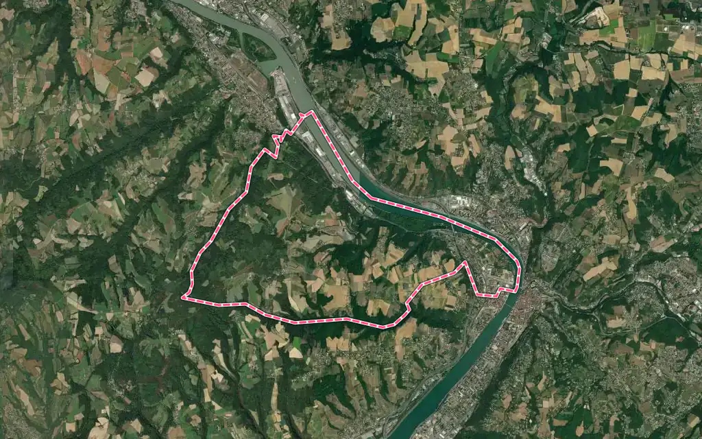 Vue satellite de Saint-Romain-en-Gal avec ses contours administratifs