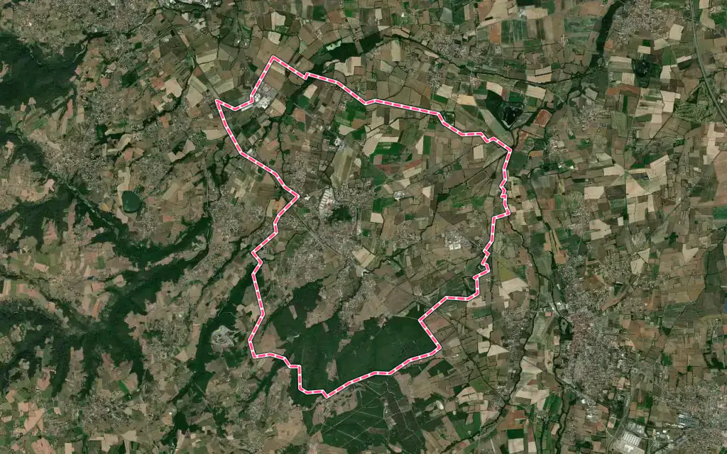 Vue satellite de Saint-Romain-le-Puy avec ses contours administratifs