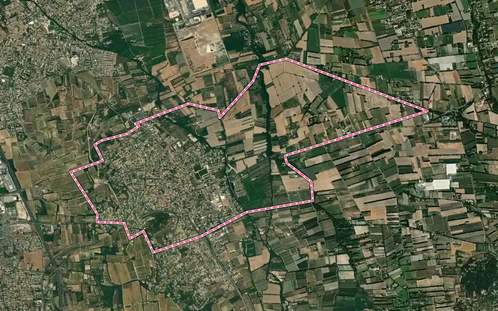 Vue satellite de Saint-Saturnin-lès-Avignon avec ses contours administratifs
