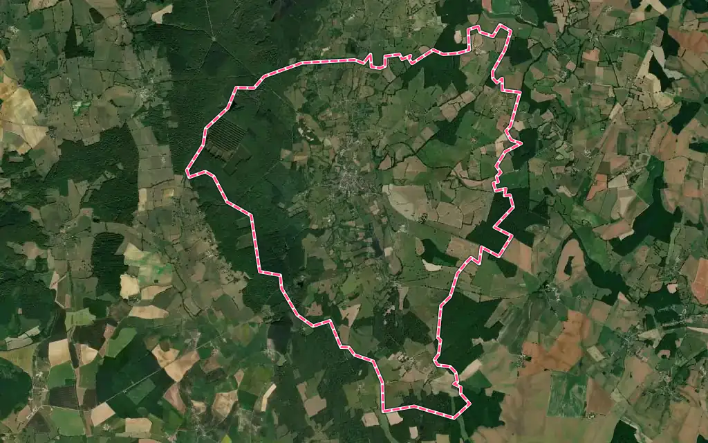 Vue satellite de Saint-Saulge avec ses contours administratifs