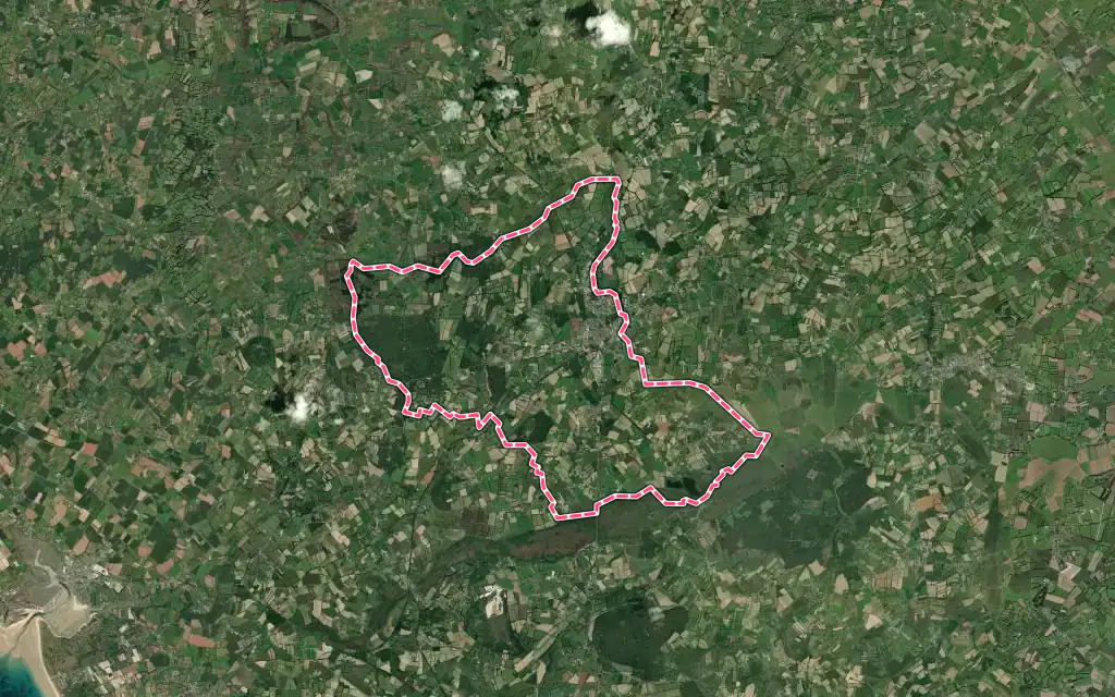 Vue satellite de Saint-Sauveur-le-Vicomte avec ses contours administratifs