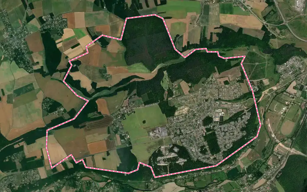 Vue satellite de Saint-Sébastien-de-Morsent avec ses contours administratifs