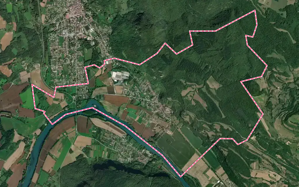 Vue satellite de Saint-Sorlin-en-Bugey avec ses contours administratifs