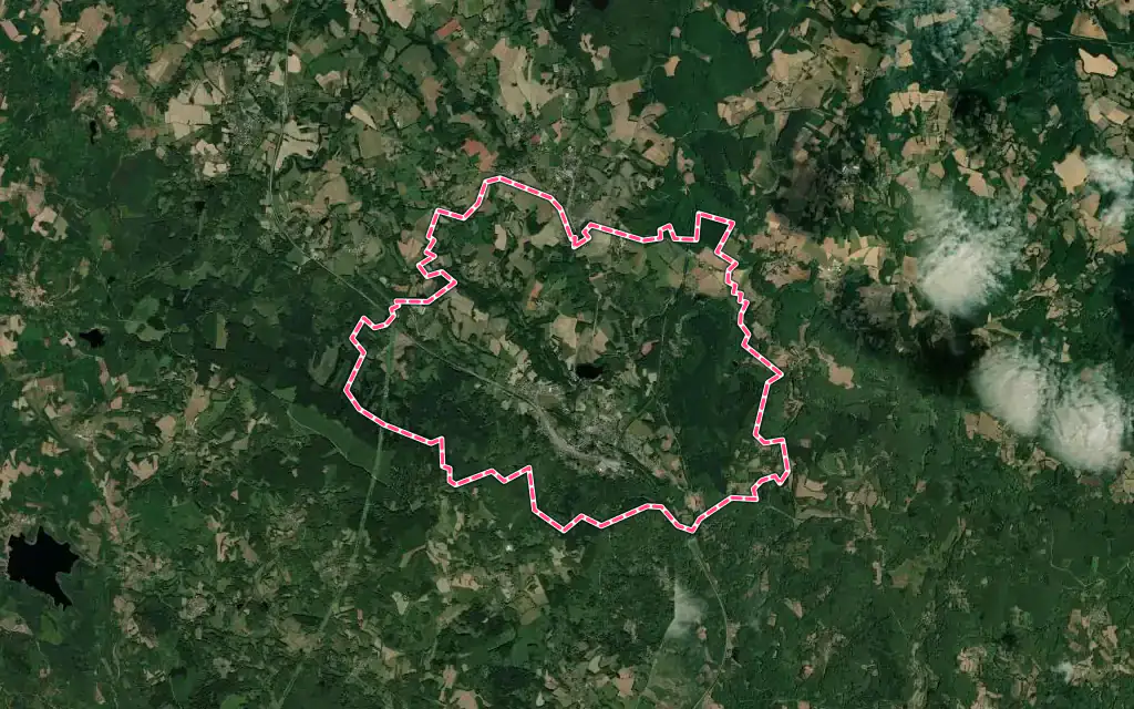 Vue satellite de Saint-Sulpice-Laurière avec ses contours administratifs