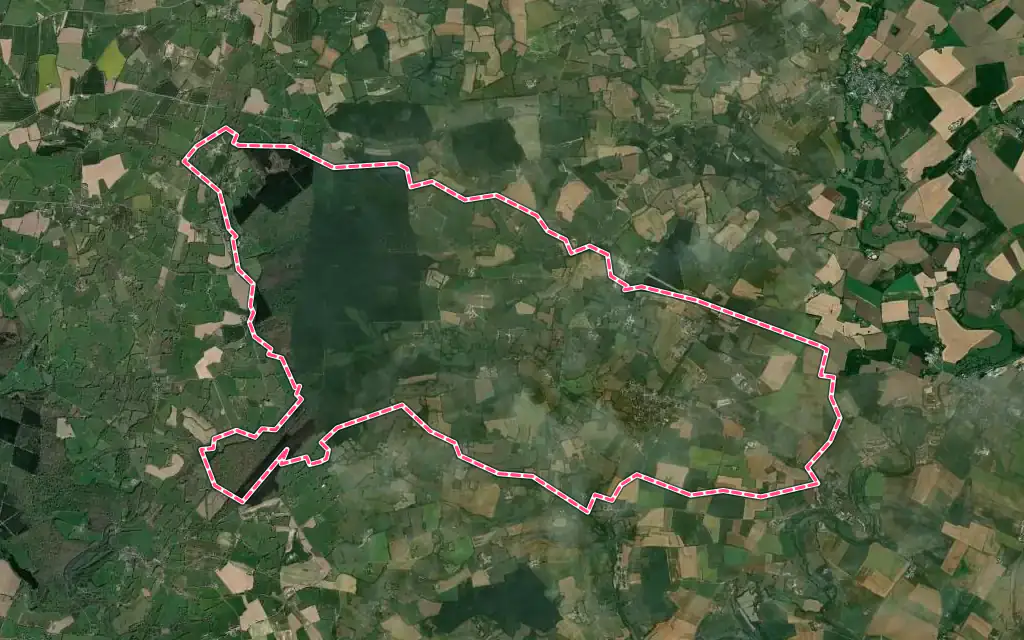 Vue satellite de Saint-Symphorien avec ses contours administratifs