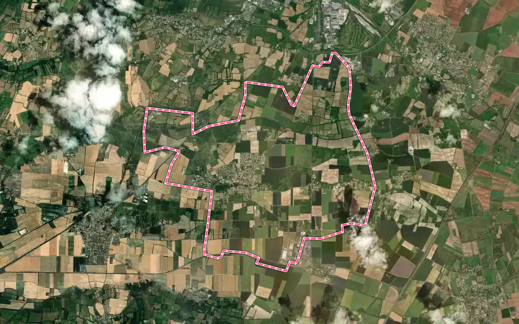 Vue satellite de Saint-Symphorien avec ses contours administratifs