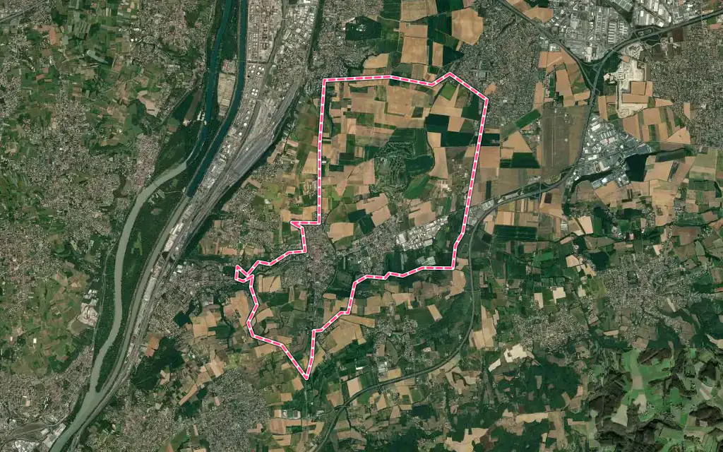 Vue satellite de Saint-Symphorien-d'Ozon avec ses contours administratifs