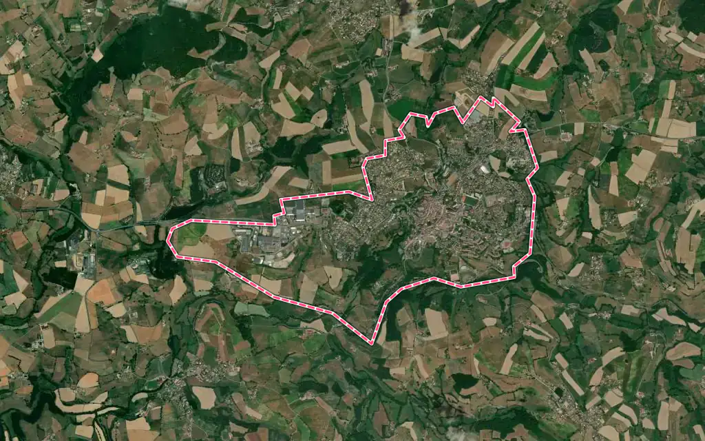 Vue satellite de Saint-Symphorien-sur-Coise avec ses contours administratifs