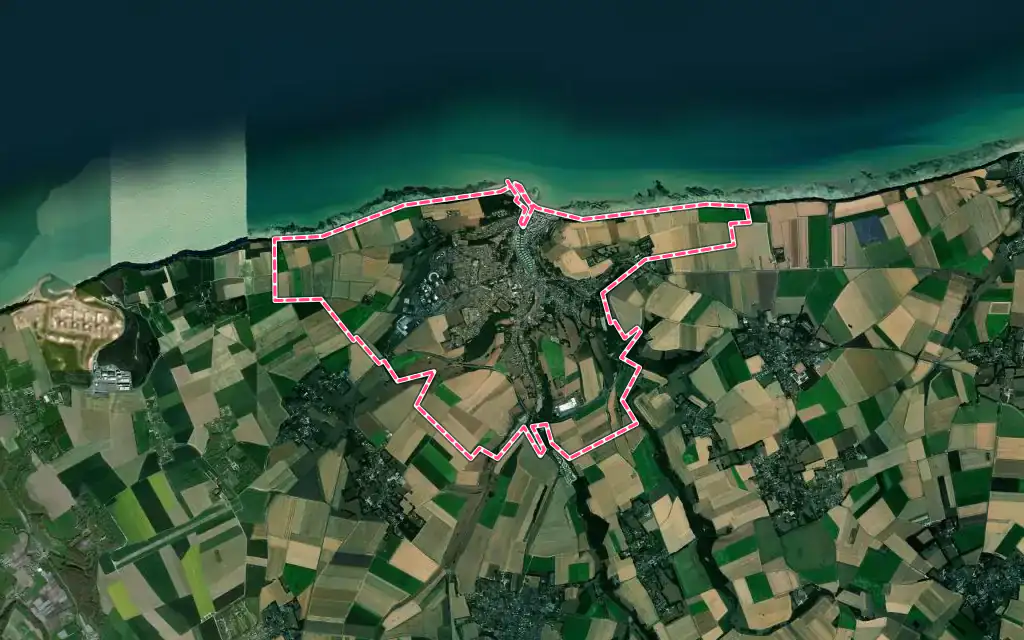Vue satellite de Saint-Valery-en-Caux avec ses contours administratifs
