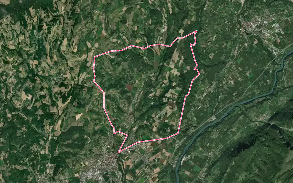 Vue satellite de Saint-Vérand avec ses contours administratifs