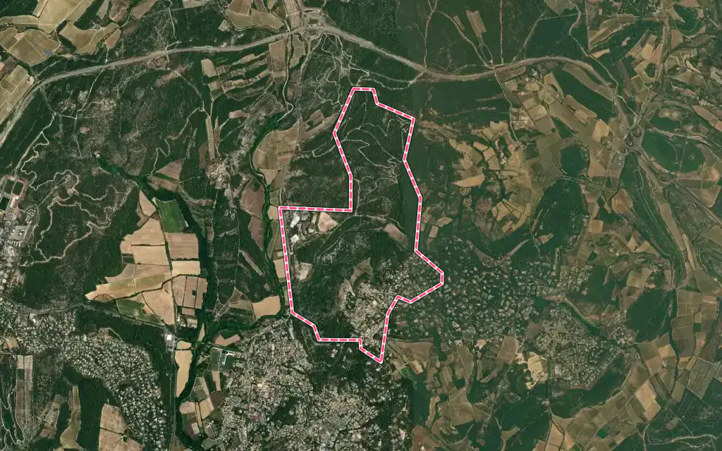 Vue satellite de Saint-Vincent-de-Barbeyrargues avec ses contours administratifs
