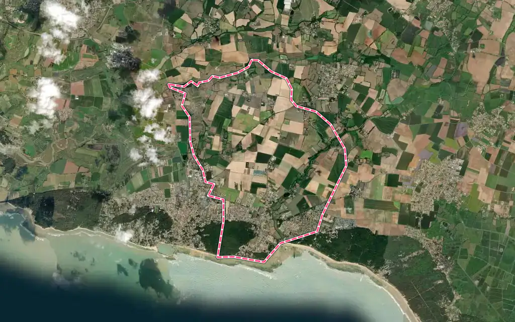 Vue satellite de Saint-Vincent-sur-Jard avec ses contours administratifs