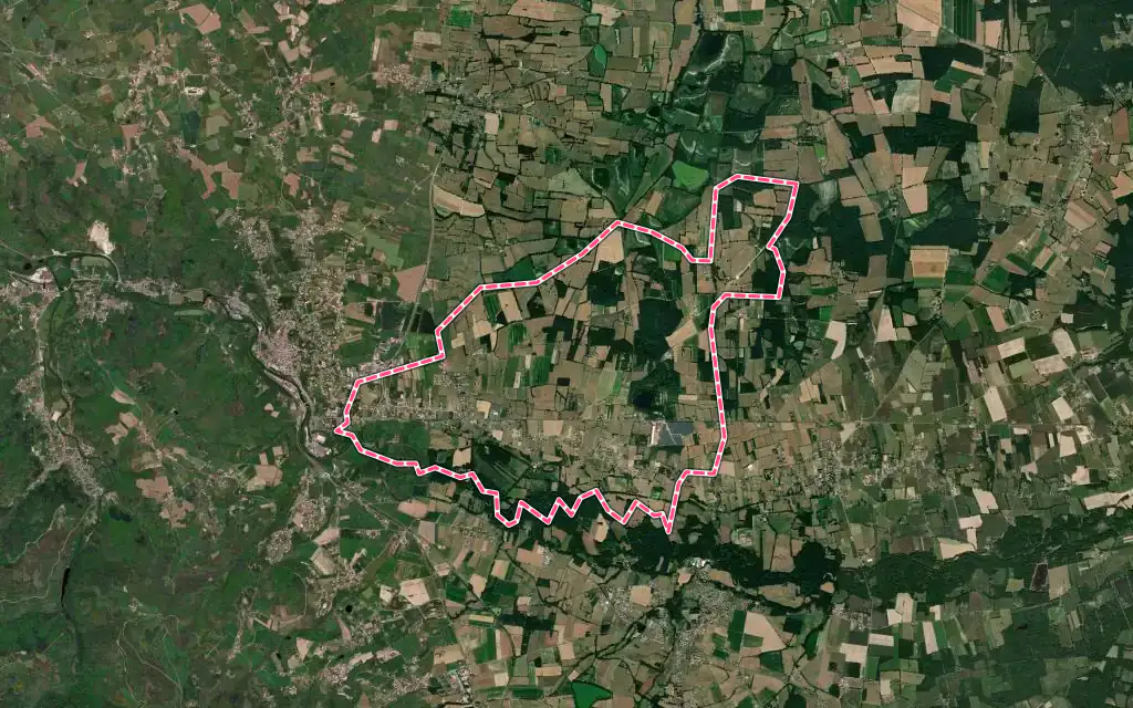 Vue satellite de Sainte-Agathe-la-Bouteresse avec ses contours administratifs