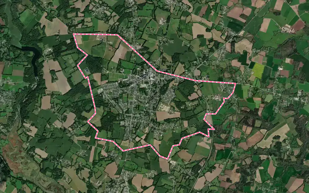 Vue satellite de Sainte-Anne-d'Auray avec ses contours administratifs