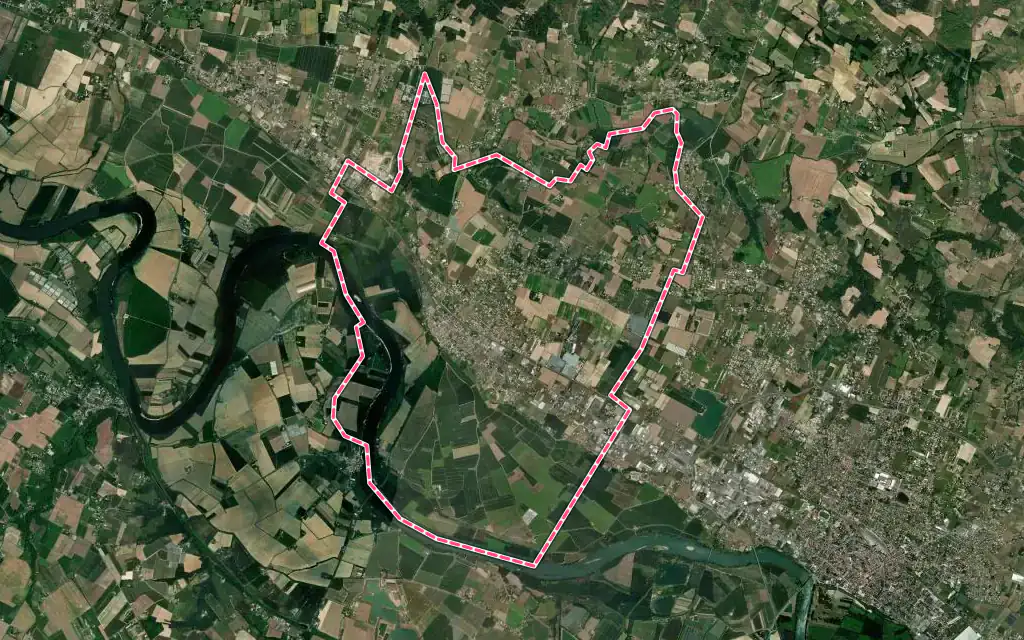 Vue satellite de Sainte-Bazeille avec ses contours administratifs