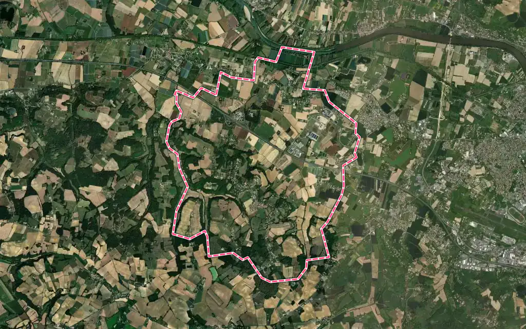 Vue satellite de Sainte-Colombe-en-Bruilhois avec ses contours administratifs