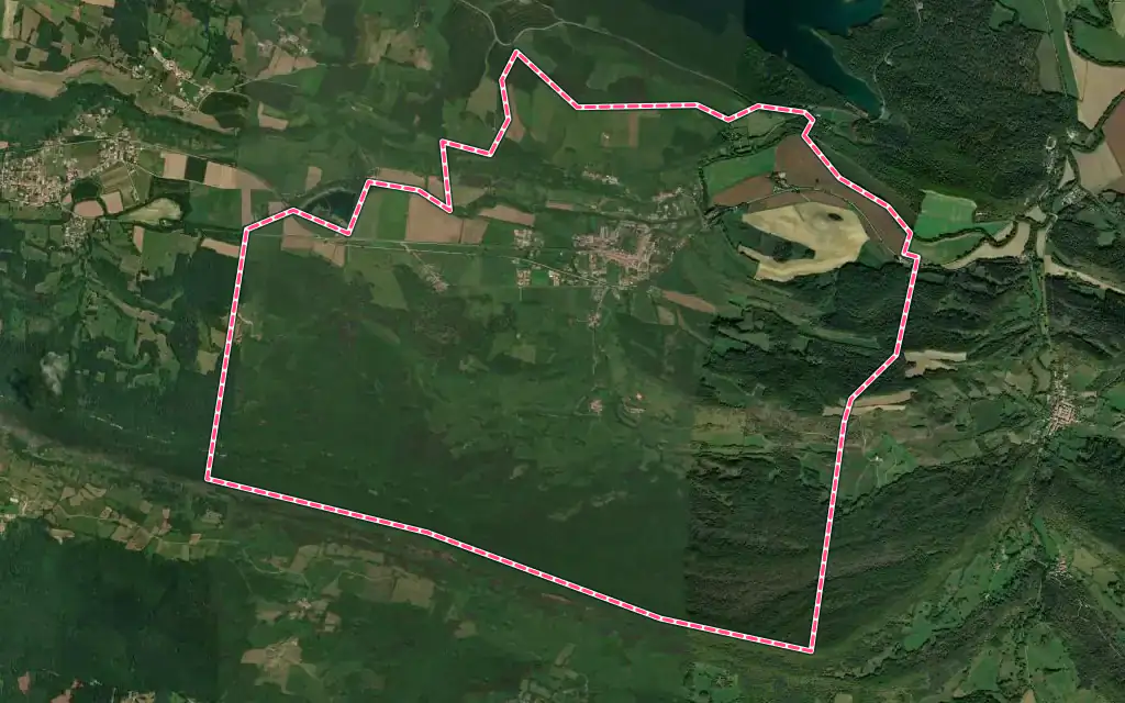 Vue satellite de Sainte-Colombe-sur-l'Hers avec ses contours administratifs