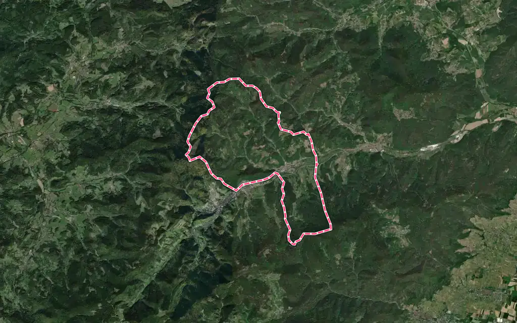 Vue satellite de Sainte-Croix-aux-Mines avec ses contours administratifs