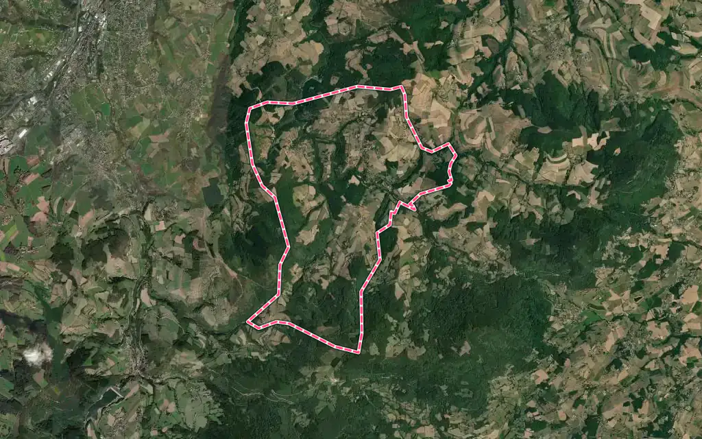 Vue satellite de Sainte-Croix-en-Jarez avec ses contours administratifs