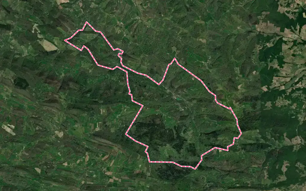 Vue satellite de Sainte-Croix-Volvestre avec ses contours administratifs