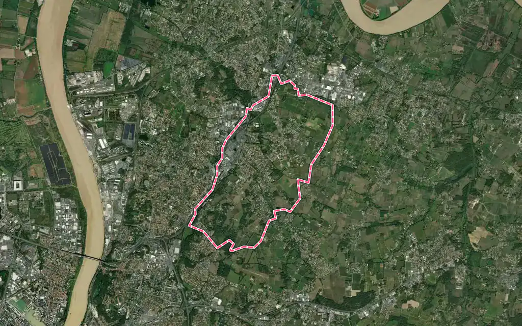 Vue satellite de Sainte-Eulalie avec ses contours administratifs